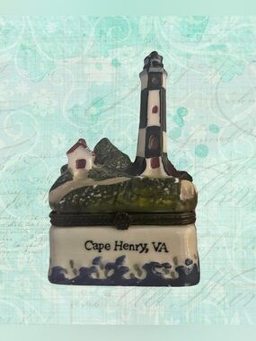 Cape Henry, VA Lighthouse Collection Ceramic Hinged Trinket Box